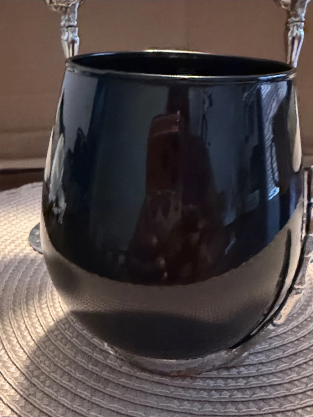 Black Wine Glassware Silver Metal Skeleton Hands Halloween Gothic HTF